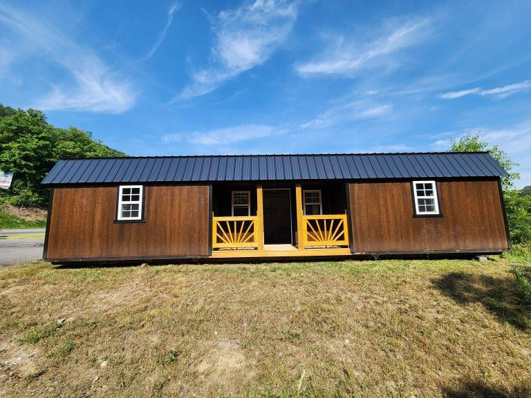 14×40 Lofted Side Porch Cabin – Urethane Chestnut