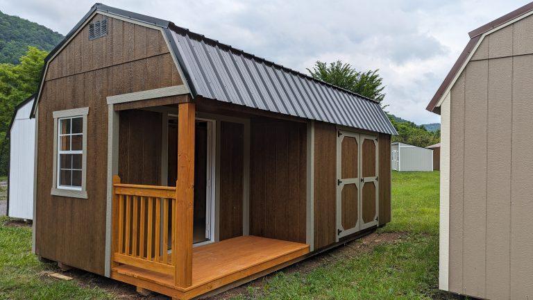 10×20 Lofted Side Porch Cabin – Urethane Chestnut